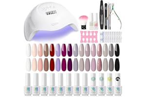 RSTYLE Kit Uñas Semipermanentes , 16 Colores Kit Esmalte Semipermanente Lámpara 168 W UV/LED Esmaltes Permanentes Arte de uñas Manucira Rojo Desnudo Gris