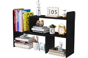 ‎EASYPAG EasyPAG Schreibtisch Regal Holz Freistehend Kleines Bücherregal Verstellbar Schreibtisch Organizer Ständer Bürobedarf Ablage Display Regal,Schwarz