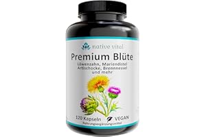 ‎NATIVE VITAL Leber Komplex - Mariendistel mit 80% Silymarin, Artischocke Löwenzahn Brennnessel, 120 vegane Kapseln, Cholinbitartrat, Mangan, Chrom, Zink, Vitamin B6 – made in Deutschland