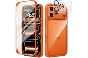 seacosmo für iPhone 17 Pro Max Hülle mit eingebautem Panzerglas Displayschutz und Kamera Schutzfolie [9H HD], 360 Grad Handyhülle Ganzkörper Stoßfeste iPhone 17 Pro Max Case - Orange