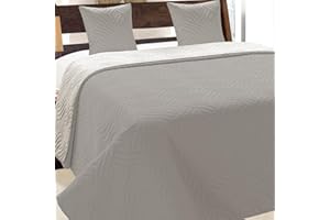 Euromat Colcha acolchada de dos caras, con 2 fundas de almohada de 40 x 40 cm (gris, gris claro, 11, 220 x 240 cm)