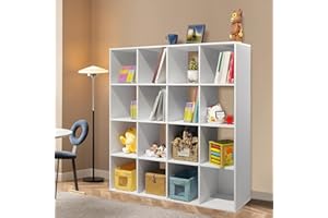 PACHIRA E-COMMERCE PACHIRA 16 Cube Wood Bookcase White, 4 * 4 Stackable Cube Storage Unit Freestanding Bookshelf Storage Shelf For Books CDs Clothes Storage Cube Unit For Living Room Bedroom Hallway Office