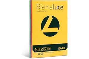 Favini A67X114 Rismaluce Mix Risma da 125 Cartoncini da 200gr assortiti in 8 colori intensi formato A4 (21x29,7 cm) Made in Italy