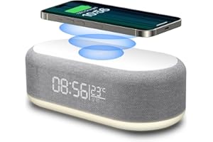 PDKUAI 4-in-1 Digital Alarm Clock with Charging Station, 15 W Wireless Fast Charger for iPhone/Samsung/Pixel, LED Display with Temperature, Alarm Clock, 3 Dimmable Night Light and USB Charger (White)