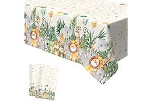 ‎XINVERY Xinvery Dschungel Tiere Tischdecke, Urwald Safari Tiere Tischdecke Rectangular Plastik für Dschungel Themen Party Kinder Jungen Geburtstag Party Dekoration 2PCS 137 x 274cm
