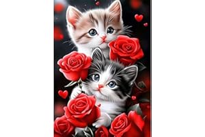 QENSPE Diamond Painting Chat, 5D Peinture Diamant Adulte Rose Broderie Diamant Complet Bricolage Diamonds Art Full Drill Décoration Murale Maison - LKJ039-30x40cm