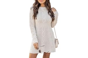 Ebifin Strickkleid Damen Rundhals Strickpullover Kleid Elegant Tunika Pullikleid Winterkleid Sweater A-Linie Minikleid.