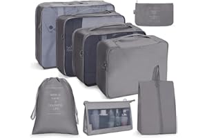 SHAINE 8-częściowy zestaw organizerów do walizki, organizery do walizki, kostki do pakowania, zestaw toreb kosmetycznych, wodoszczelne worki na buty