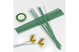 Elepl 100 Pièces Fil de Fer Fleuriste 2 MM Tige Fleur Artificielle avec 1 Ruban Adhesif Vert Fil de Fleurs 30 CM Florist Wir pour le Bricolage Les Arrangements Floraux Les Travaux Manuels (Vert)