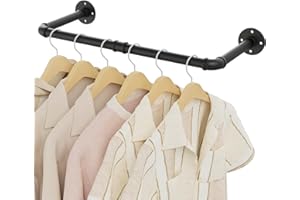 YheenLf Kleiderstange Industrial, 64cm Kleiderständer Wandmontage, Platzsparenders Garderobenständer für die Wand, Wandregal Küchenregal, Einfache Montage, für kleine Zimmer, Schwarz