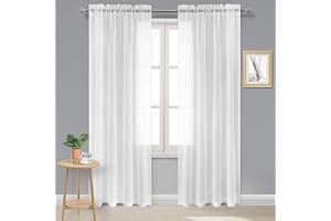 DWCN White Net Curtains for Windows 84 Drop, Rod Pocket Voile Curtain Bedroom Sheer Curtains Semi-Transparent Light Filtering Curtains for Living Room Bedroom Windows, W52 x L84 Inch, Set of 2