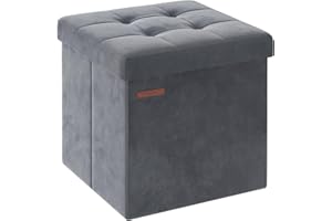 SONGMICS Storage Ottoman, Foldable Small Ottoman Foot Rest, 38 x 38 cm Foot Stool, Ottoman with Storage, Load up to 300 kg, for Living Room, Bedroom, Dorm, Slate Grey LSF227G51