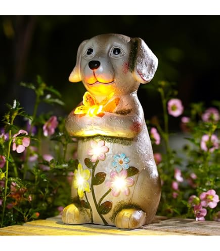 Hundeharz-Statue Mit Solar LED Lichtern – Wasserdichte Boxer-Figur Für Garten-Deko (Beige)
