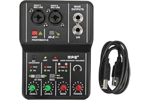 ASHATA Table de Mixage Audio 2 Canaux, Carte Son USB 48 V Phantom Power Console de Mixage Sonore Compacte, Carte Son USB pour Enregistrement PC pour Enregistrement de Musique Karaoké à Domicile Karaoké Inter