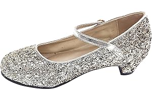 GIZELLE Mary Jane Sandalen für Mädchen, Kinder, mit Glitzer, niedriger Kitten-Absatz, Party, Hochzeit, Pumps