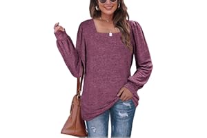 Aokosor Jumpers for Women Sweatshirts Ladies Square Neck Long Sleeve Tops Loose Fit
