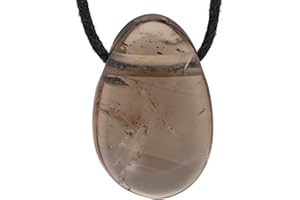 Lebensquelle Plus Pendentif goutte avec cordon en coton + carte de pierres précieuses | Ensemble de pendentifs en pierre précieuse véritable | Pendentif goutte percé, 3 cm, Acier inoxydable