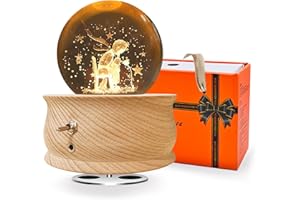 Wholede Carillon in Legno con Sfera di Cristallo Rotante a 360°, Funzione di Proiezione di Luce Calda, Musica Rilassante, Lampada a LED, Idea Regalo da Donna, per Il Compleanno e la Festa della Mamma