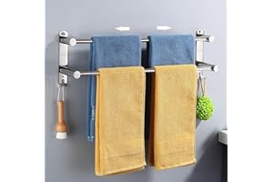 ANBOO Towel Rail Wall Mounted, Self Adhesive Stainless Steel 2 Tier Towel Rail for Bathroom Kitchen - 2 Installation Methods