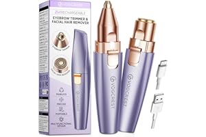 VG VOGCREST Trymer do brwi: 2 w 1 Akumulatorowe usuwanie owłosienia twarzy i golarka do brwi – bezbolesna maszynka do golenia twarzy z wbudowanym światłem LED (fioletowy)