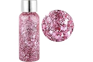 Tongyend Festival Glitter for Face, Silver Glitter Body Glitter Gel - Face Glitter Gel - Sparkling Festival Party Lotion Holographic Glitter Liquid Eyeshadow Party Makeup Decoration(Pink)