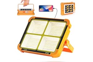 ‎PPXIA LED Akku Strahler Solar Baustrahler, Arbeitsleuchte Tragbare 12000 mAh Akku 6000 Lumen 4 Lichtmodi, Campinglampe USB Wiederaufladbare, led Baulampe für Garage Angeln Baustellen