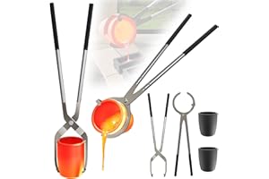 LORMUZI Tiegelzangen Set mit 2 Graphittiegels zum Schmelzen von Metall, Schmelztiegel zum Schmelzen von Metall, Hebe- und Gießzange für Metallgusswerkzeuge (3KG-390ML)