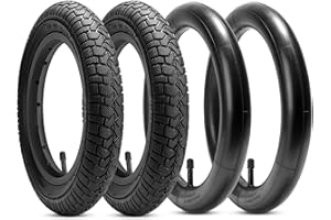 YunSCM Lot de 2 12 Pouces vélo Enfan Pneu 12 1/2x2 1/4 (12.5x2.25) et Lot de 2 Chambres à air 12 1/2x2 1/4 AV32mm Valve Compatible 62-203 12 1/2x2 1/4 57-203 Pneu et Chambres à air