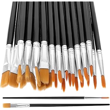 Halobios Verfborstels Bulk 30 stuks Set, 15 stuks platte en 15 stuks ronde nylon haarborstels geschikt voor acryl, olie, aquarel, rotsschilderen, tekenen en kunstbenodigdheden voor kinderen en