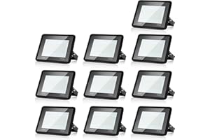 Randaco 10x50W Projecteur LED Exterieur, Lumière de Sécurité Extérieure, 4250LM Applique Murale Blanc Froid 6000K étanche IP66, Lumière de Travail pour Entrepôt, Cour, Garage(sans prise)