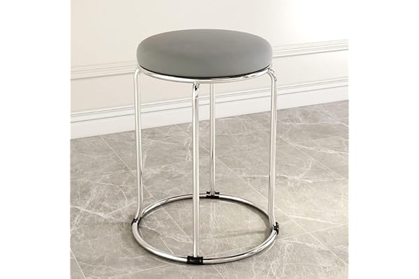 Nutech Impex Vanity Stools Coffee/Tea/Milk Shop Bar Stools Bedroom Velvet Household Round Dining Stool Metal Stool Legs W/ Non-Slip Foot Pads,Multi-Purpose Seating (Silver Legs,Light Grey)-35 Cm,46 Cm