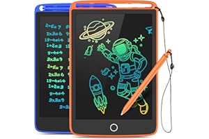 TECJOE 2 Stück LCD-Schreibtafel, buntes Bildschirm, Doodle Board, 21,6 cm Zeichentablet für Kinder, Lernspielzeug, Reiseaktivitätsspiele für 3 4 5 6 Jahre alte Jungen und Mädchen (Orange+Dunkelblau)