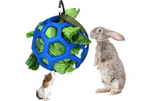 BAANFLY Rabbit Guinea Pig Hanging Hay Feeder Ball Small Animal Feeder Rack Dispenser Food Balls Toy Pet Grass Play Hay Chew Ball Grass Vegetable Hanging Holder for Small Animals Pet Hamster Rabbit (Blue)
