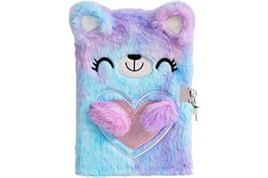 PESLNG Diario Segreto Bambina - Diario con Lucchetto, Ideale per la Scuola e Come Regalo per il Ritorno a Scuola e Occasioni Speciali (Orso cartone animato, Multi)