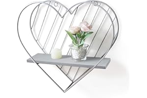Afuly Scaffale Da Parete Mensola Da Muro In Metallo Grigio Legno Cuore Decorazione Da Parete Rustica Camera Da Letto Bagno Regalo Per La Famiglia 28x30 Cm