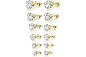 Mochity 6 pares Pendientes Acero Quirurgico Hipoalergenicos, Pendientes Plata Oro, Pendientes Cartilago Oreja, Pendientes Pequeños Quirurgicos, Pendientes Plata Para Mujer Hombre