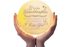 Funnli Granddaughter Gifts, Engraved Moon Lamp Gifts for Granddaughter, 3D Printed LED Moon Night Light with Wooden Stand, Christmas Birthday Anniversary Wedding Presents for Granddaughter Girls