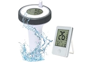 LIEBERWELL Termómetro Digital Flotante Inalámbrico para Piscina, IP67 Resistente al Agua, Termómetro para Piscina con Receptor Digital de Temperatura Interior, Alcance Hasta 60m, para Piscina, Estanque, Bañera