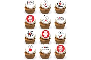 TOP IT TOPPERS LTD comic relief red noses 2025 edible 24 precut cupcake toppers premium wafer card fairy cake toppersstand up fundraising themed