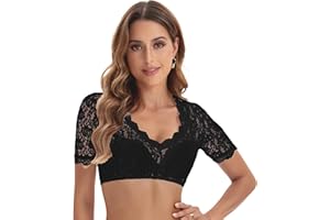 Adisno Dirndl Bluse Damen,Dirndlbluse Spitze,Dirndl Bluse, Dirndlblusen,Dirndlbluse Hat Einen Eleganten V-Ausschnitt und Sexy Spitze