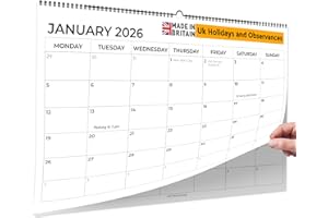 Giftinghouse Wall Calendar 2026 UK - Calendar 2026 Month to View - 12 months calendar January 2026 to December 2026 (12 months) - Family Calendar with Notes - MADE IN UK.