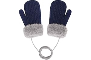 JINTN Kinder Doppel Strickhandschuhe Fäustlinge aus Wolle Fausthandschuh Halshandschuhe Plüsch Winterhandschuhe für 1-4 Jahre Kinder