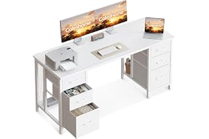 Coleshome Stort Skrivbord 6 Lådor, 160x52cm, Vit | Skrivbord med Förvaringsutrymme, Datorbord med Hyllor för Hemmakontor