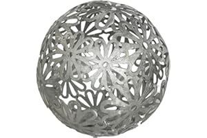 Goldbach Metallkugel 18,5cm Gartenkugel Zink Silber Blumen Kugel Floral Dekokugel Eisen