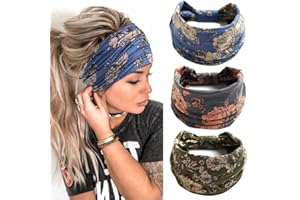 Zoestar Cintas anchas bohemias de yoga para la cabeza, con estampado elegante, turbante elástico para el pelo para mujeres y niñas (bohemio, paquete de 3)