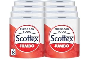 Scottex Jumbo Papel de cocina 8 rollos, eficacia multiusos con envase reciclable y fibras FSC