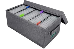 T WaveTree Scatola portaoggetti per DVD, pratica custodia organizer per DVD, 40 x 21 x 16 cm, con coperchio e etichette per indice, per contenere fino a 25 custodie per DVD, grigio