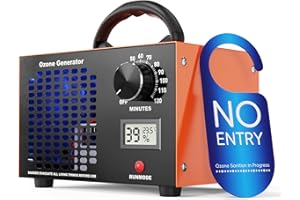 DDHTSAL Ozongenerator - 60000 mg/H Ozongerät bis zu 320 ㎡ mit Temperatur- und Feuchtigkeitsanzeige, 120-Minuten-Timer, O3 Ozon Luftreiniger für Auto Garagen Wohnung Hotels Küche Haustiere, Reinigen Gerüche