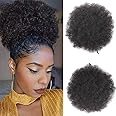 Xtrend 2PCS Black Short African Kinky Curly Wrap Drawstring Puff Ponytail Hair Extensions Wig with 2 Clips for Black Women 2#