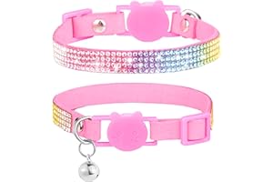 DAIHAQIKO Collare per Gatti a Strappo Collari per Gattini con Campana in Velluto con Strass per Gatto Femmine Gatti Maschi Animali Domestici